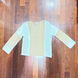 Love Tree Beige and White Crew Neck Sweater